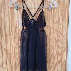 Victoria's Secret Black Sheer Lace Chemise